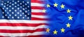 EU and USA. Euro flag and USA flag Royalty Free Stock Photo