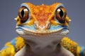 Eublepharis Macularius Leopard Gecko extreme closeup. Generative AI