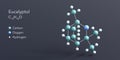 eucalyptol molecule 3d rendering, flat molecular structure with chemical formula and atoms color coding
