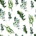 Eucalyptus Greenery Leaves Seamless Pattern. Royalty Free Stock Photo