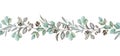 Eucalyptus seamless border. Watercolor illustration. Natural organic herb in elegant ornament. Hand drawn eucalyptus