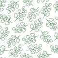 Eucalyptus tree branch seamless pattern with line icons. Medical plant green leaf, greenery elegant background, repeated Royalty Free Stock Photo