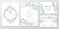 Eucalyptus wedding invitation cards template with watercolor herbs leaves decorative. Greenery floral frame save the date Royalty Free Stock Photo