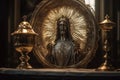 Eucharist Feast of Corpus Christi. Jesus Christ in the monstrance present in the Sacrament of the Eucharist. holy grail