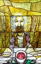Eucharist, stained glass window by Sieger Koder in church of Saint Bartholomew in Leutershausen, Germany