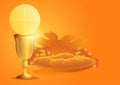 Eucharist symbol with chalice, bread and grapes Royalty Free Stock Photo