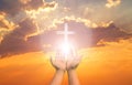 Eucharist Therapy Bless God Helping Repent Catholic Easter Lent Mind Pray. Christian Human hands open palm up worship hope. Jesus Royalty Free Stock Photo