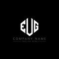 EUG letter logo design with polygon shape. EUG polygon and cube shape logo design. EUG hexagon vector logo template white and Royalty Free Stock Photo