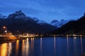 Eugenisee Lake and Engelberg at sunset