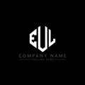 EUL letter logo design with polygon shape. EUL polygon and cube shape logo design. EUL hexagon vector logo template white and Royalty Free Stock Photo