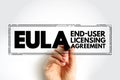 EULA - End User Licensing Agreement is a legal contract entered into between a software developer or vendor and the user of the Royalty Free Stock Photo