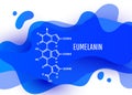 Skeletal formula of Eumelanin with blue liquid fluid gradient shape with copy space on white background. Chemical