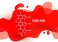 Eumelanin chemical molecule structure with red liquid fluid gradient shape with copy space on white background