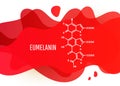 Eumelanin chemical molecule structure with red liquid fluid gradient shape with copy space on white background