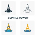 Euphile Tower icon set. Four elements in diferent styles from honeymoon icons collection. Creative euphile tower icons filled,