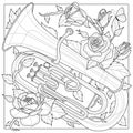 Euphonium. Wind musical instrument.Coloring book antistress for children and adults.