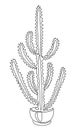 Euphorbia cactus. Indoor potted plant in modern trendy single line style. Solid line, outline for decor, posters, stickers, logo. Royalty Free Stock Photo