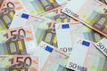 Pile of 50 Euro banknotes background Royalty Free Stock Photo