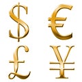 Eur, dollar, yen, pound symbols Royalty Free Stock Photo