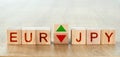 eur jpy concept. wooden blocks with the names of trading instruments in the foreign exchange market. Royalty Free Stock Photo