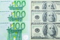 100 EUR and 100 USD banknotes