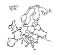 Eurasia. Continent with the contours of the countries. Vector drawing