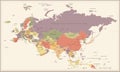 Eurasia Europa Russia China India Indonesia Thailand Map - Vintage Vector Illustration