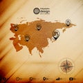 Eurasia map, wooden design background,