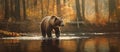 Eurasian Brown bear walking Generative AI