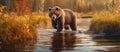 Eurasian Brown bear walking Generative AI