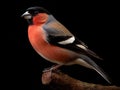 Eurasian bullfinch isolated in black