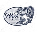 Eurasian River Perch Fish.Perch Fishing Club Emblem. Bass Fishing Logo Isolated on White Background. Vector Illustration