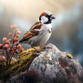 Eurasian tree sparrow on the rock