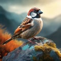 Eurasian tree sparrow on the rock