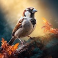 Eurasian tree sparrow on the rock