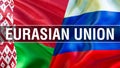 Eurasian Union on Russia and Belarus flags. Waving flag design,3D rendering. Russia Belarus flag picture, wallpaper image. Russian