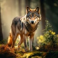 Eurasian wolf in nature habitat in bavarian forest Royalty Free Stock Photo