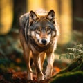 Eurasian wolf in nature habitat in bavarian forest Royalty Free Stock Photo