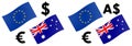 EURAUD forex currency pair vector illustration. EU and Australian flag, with Euro and Dollar symbol