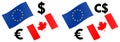 EURCAD forex currency pair vector illustration. EU and Canadian flag, with Euro and Dollar symbol Royalty Free Stock Photo