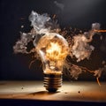 Eureka Moment with a light bulb exploding and create, generative AI