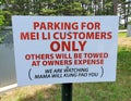 Eureka Springs, Arkansas, U.S - June 23, 2022 - Funny parking lot sign by Mei Li Restaurant