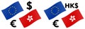 EURHKD forex currency pair vector illustration. EU and Hongkong flag, with Euro and Dollar symbol Royalty Free Stock Photo