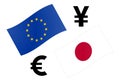 EURJPY forex currency pair vector illustration. EU and Japanese flag, with Euro and Yen symbol Royalty Free Stock Photo