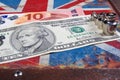 Euro And American Dollar On British Flag