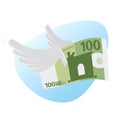 Euro bank note with wings