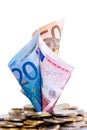 Euro bank notes and coins Royalty Free Stock Photo