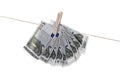 5 Euro bank notes hanging on clothesline Royalty Free Stock Photo