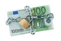 Euro bank notes with a lock and chain. Royalty Free Stock Photo