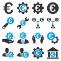 Euro banking business and service tools icons